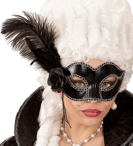 e-carnavalskleding-SYK Zwart oogmasker met roos