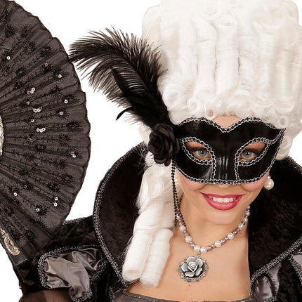 e-carnavalskleding-SYK Zwart oogmasker met roos