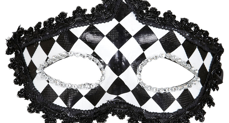 e-carnavalskleding-SYK Zwart wit geblokt oogmasker