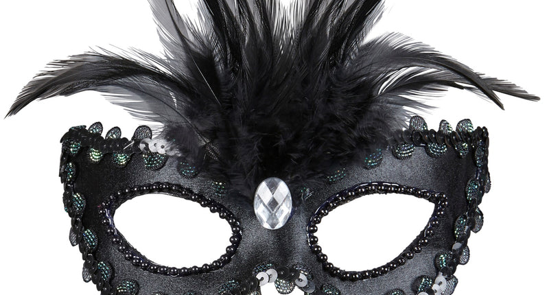 e-carnavalskleding-SYK Zwarte baronessen oogmaskers met  veertjes