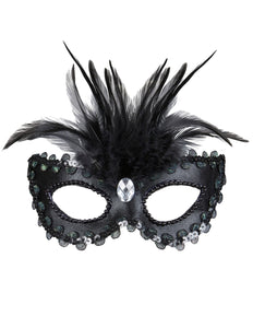 e-carnavalskleding-SYK Zwarte baronessen oogmaskers met  veertjes