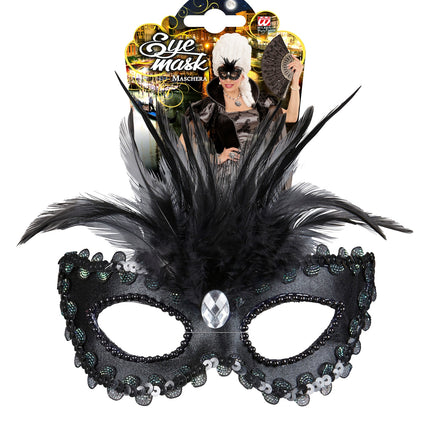 e-carnavalskleding-SYK Zwarte baronessen oogmaskers met  veertjes