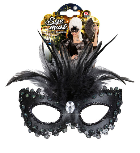 e-carnavalskleding-SYK Zwarte baronessen oogmaskers met  veertjes