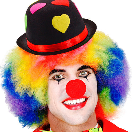 e-carnavalskleding-SYK Zwarte bolhoed clown met hartjes