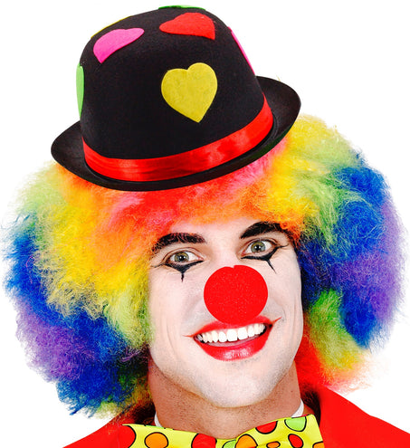 e-carnavalskleding-SYK Zwarte bolhoed clown met hartjes