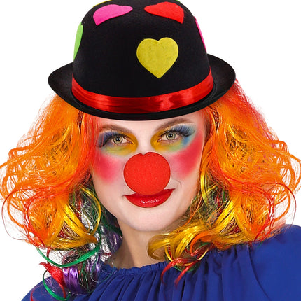 e-carnavalskleding-SYK Zwarte bolhoed clown met hartjes