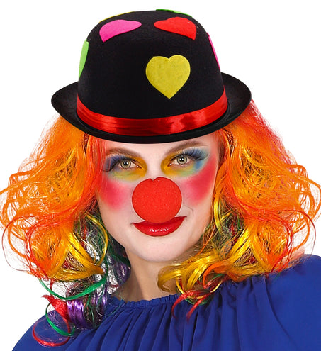 e-carnavalskleding-SYK Zwarte bolhoed clown met hartjes