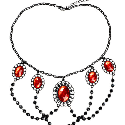 e-carnavalskleding-SYK zwarte choker met 5 rode stenen