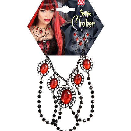 e-carnavalskleding-SYK zwarte choker met 5 rode stenen