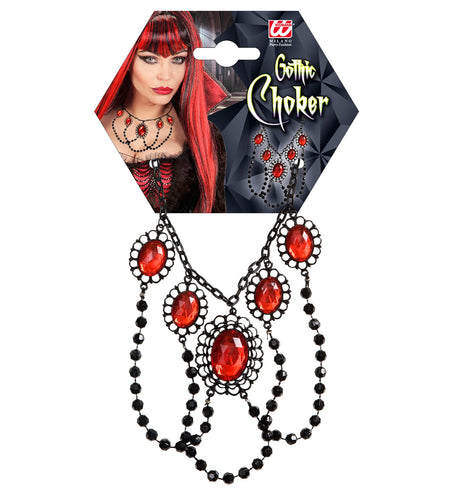 e-carnavalskleding-SYK zwarte choker met 5 rode stenen