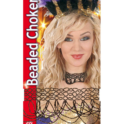 e-carnavalskleding-SYK Zwarte Choker Met Pareltjes