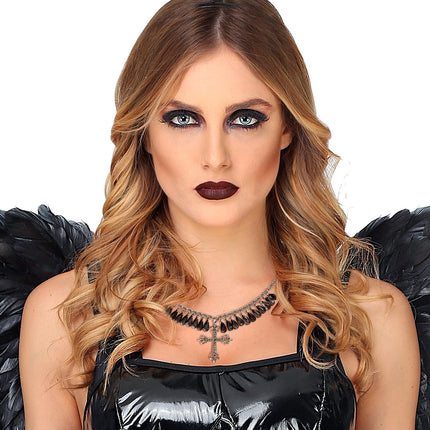 e-carnavalskleding-SYK Zwarte gothic ketting met kruis
