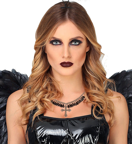 e-carnavalskleding-SYK Zwarte gothic ketting met kruis