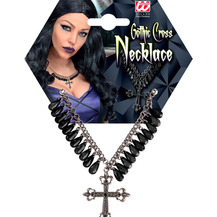 e-carnavalskleding-SYK Zwarte gothic ketting met kruis