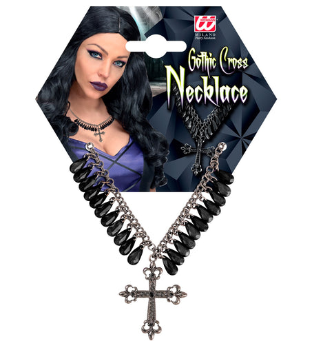 e-carnavalskleding-SYK Zwarte gothic ketting met kruis
