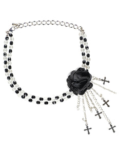 e-carnavalskleding-SYK Zwarte gothic ketting met roos