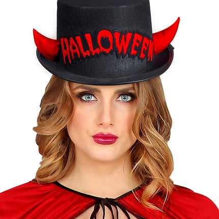 e-carnavalskleding-SYK Zwarte hoge hoed Halloween met duivel hoorntjes