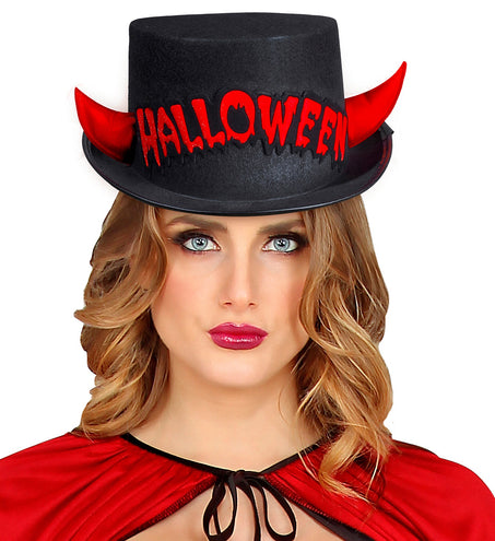 e-carnavalskleding-SYK Zwarte hoge hoed Halloween met duivel hoorntjes