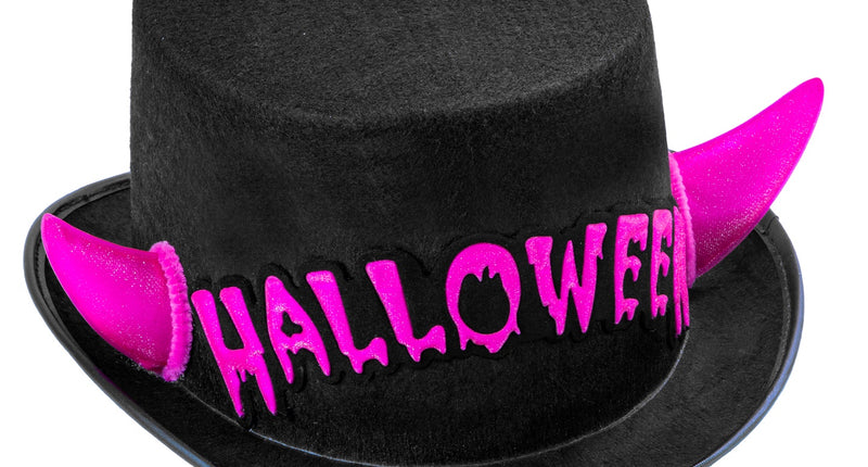 e-carnavalskleding-SYK Zwarte hoge hoed Halloween met roze duivel hoorntjes