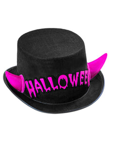 e-carnavalskleding-SYK Zwarte hoge hoed Halloween met roze duivel hoorntjes
