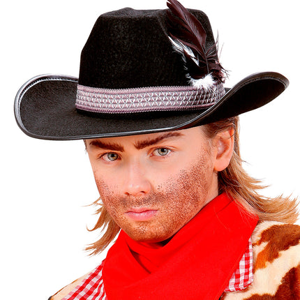 e-carnavalskleding-SYK Zwarte kinder cowboyhoed met veren