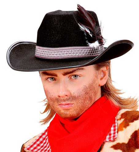 e-carnavalskleding-SYK Zwarte kinder cowboyhoed met veren