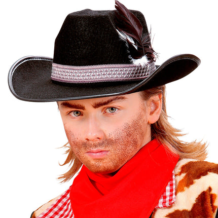 e-carnavalskleding-SYK Zwarte kinder cowboyhoed met veren