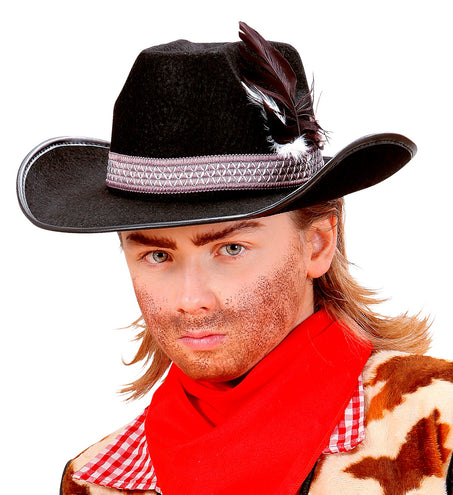 e-carnavalskleding-SYK Zwarte kinder cowboyhoed met veren