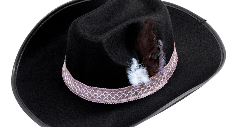 e-carnavalskleding-SYK Zwarte kinder cowboyhoed met veren