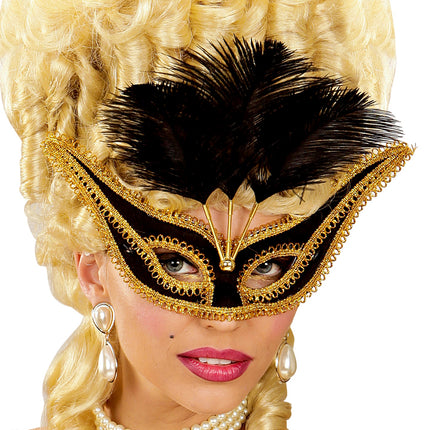 e-carnavalskleding-SYK Zwarte oogmaskers met veertjes