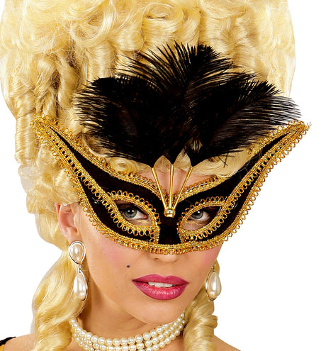 e-carnavalskleding-SYK Zwarte oogmaskers met veertjes