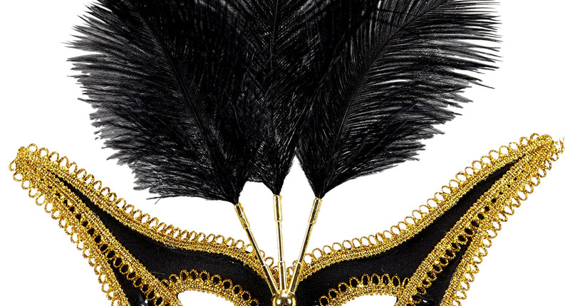 e-carnavalskleding-SYK Zwarte oogmaskers met veertjes