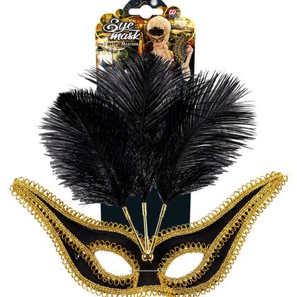 e-carnavalskleding-SYK Zwarte oogmaskers met veertjes