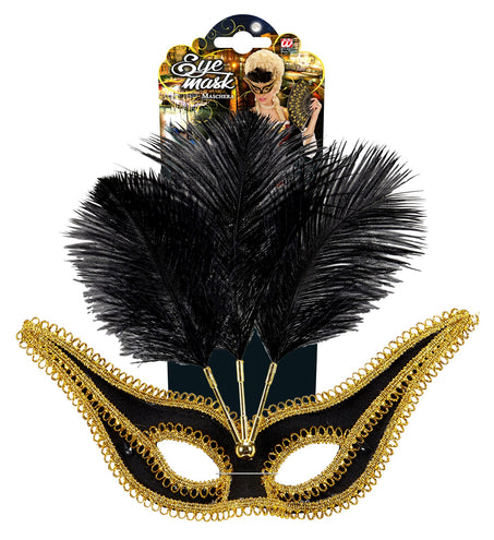e-carnavalskleding-SYK Zwarte oogmaskers met veertjes
