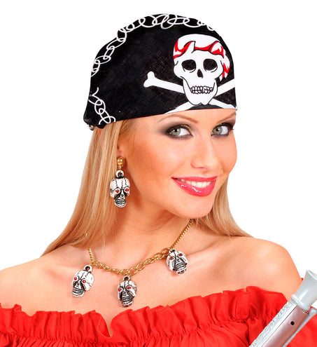 e-carnavalskleding-SYK Zwarte piratenbandana met schedels