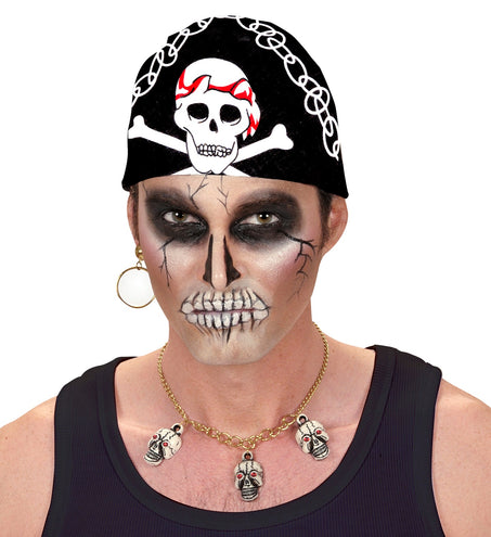 e-carnavalskleding-SYK Zwarte piratenbandana met schedels