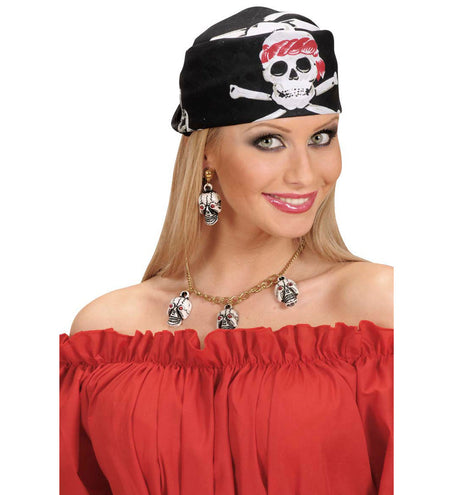 e-carnavalskleding-SYK Zwarte piratenbandana met schedels