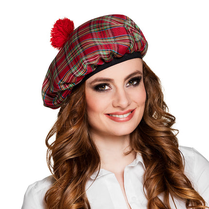 E-Carnavalskleding.nl Baret Mrs Tartan rood