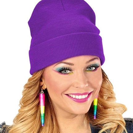E-Carnavalskleding.nl Beanie paars muts Thomas