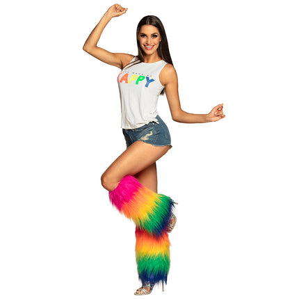 E-Carnavalskleding.nl Beenwarmers pluche Regenboog rave