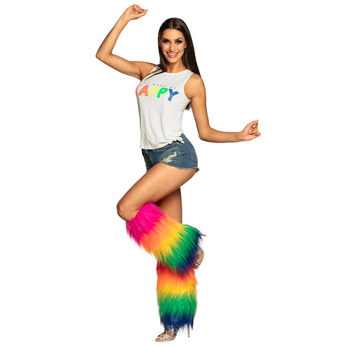 E-Carnavalskleding.nl Beenwarmers pluche Regenboog rave