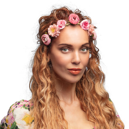 E-Carnavalskleding.nl Bloemen hoofdband Eivissa roze