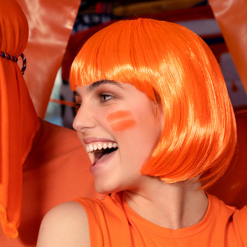 E-Carnavalskleding.nl Boblijn pruik Cabaret oranje
