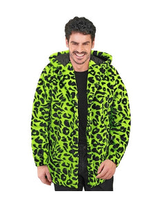 E-Carnavalskleding.nl Bontjas met muts pluche luipaard neon groen Daan