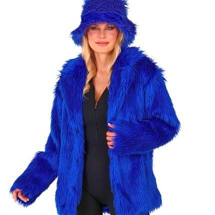 E-Carnavalskleding.nl Bontjas pluche blauw kostuum Mees