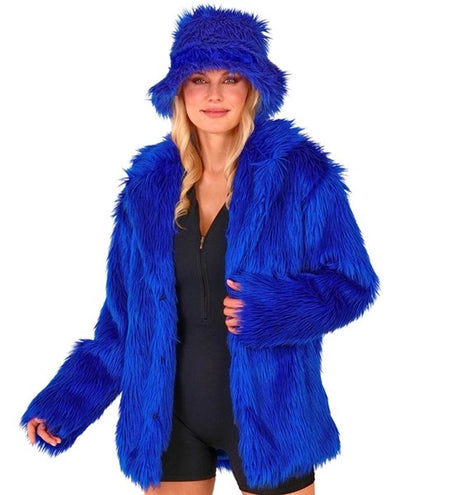 E-Carnavalskleding.nl Bontjas pluche blauw kostuum Mees
