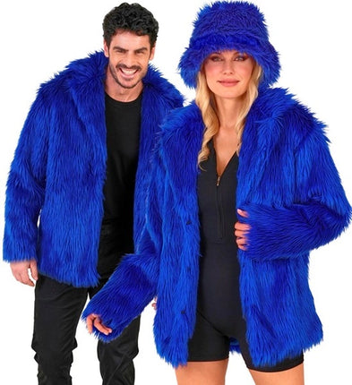 E-Carnavalskleding.nl Bontjas pluche blauw kostuum Mees