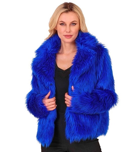E-Carnavalskleding.nl Bontjas pluche dames blauw kostuum Lara