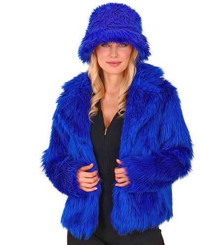 E-Carnavalskleding.nl Bontjas pluche dames blauw kostuum Lara