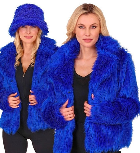 E-Carnavalskleding.nl Bontjas pluche dames blauw kostuum Lara